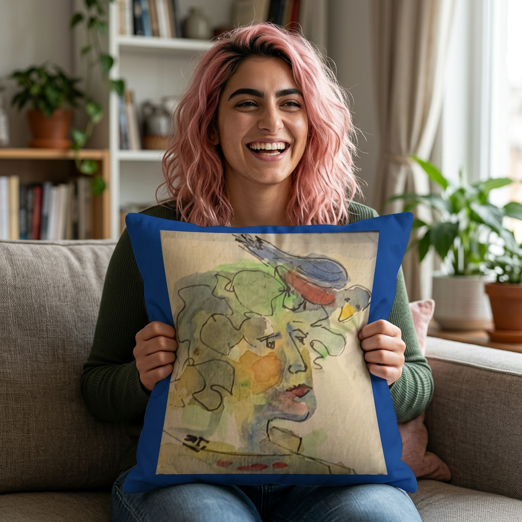 Faux Linen throw Pillow | Abstract Face Art Throw Pillow