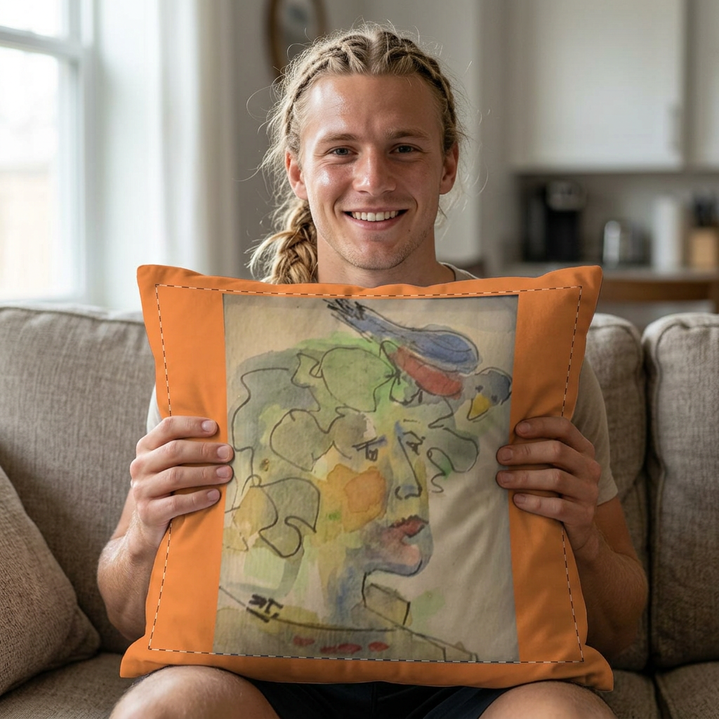 Faux Linen throw Pillow | Abstract Face Art Throw Pillow