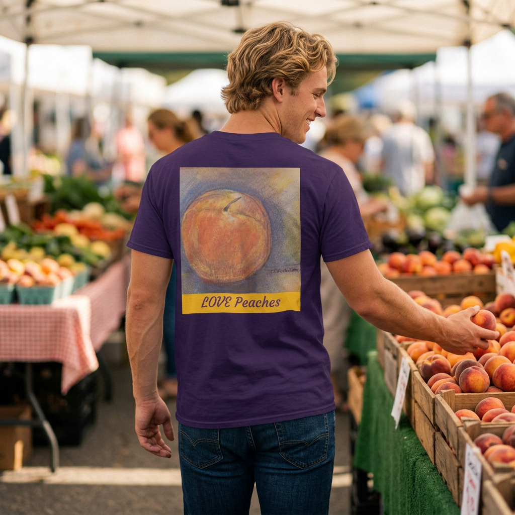 Love Peaches Back Design T-Shirt | Small Front Logo, Minimal Script