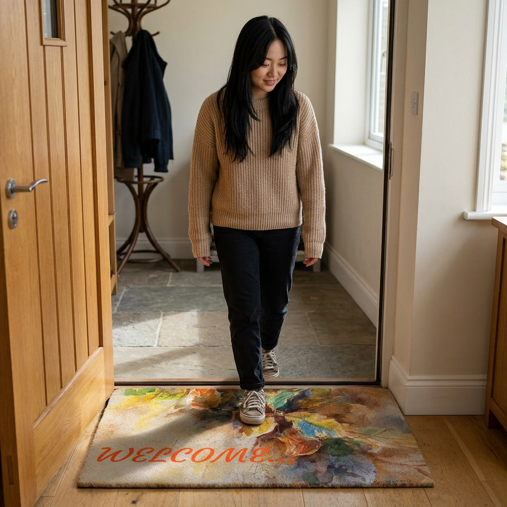 Autumn Leaves Doormat — Polyester Welcome Mat with Fall leaves  Design