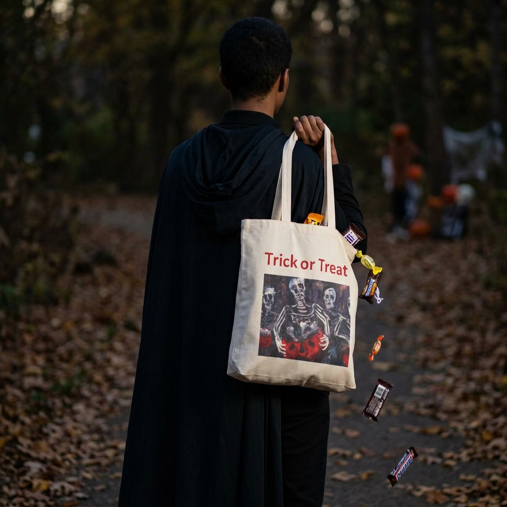 Trick or treat tote bag |2 sided print Halloween canvas tote