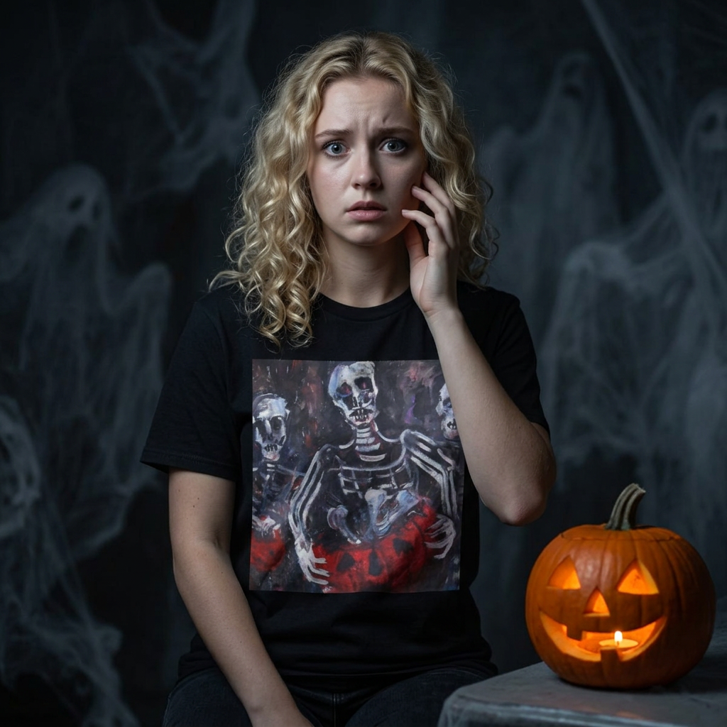 3 Skeletons Halloween t-shirt | Skeleton Painting Tee