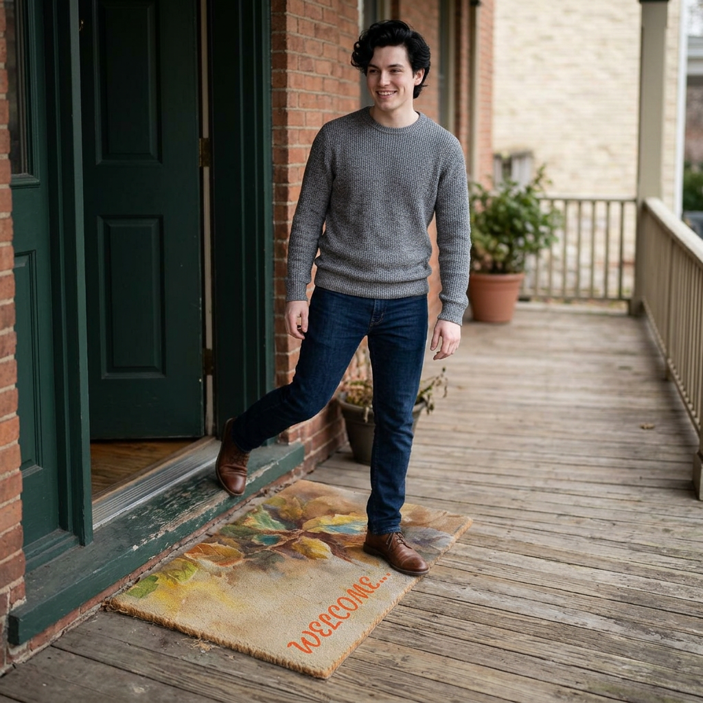 Autumn Watercolor Leaves Welcome Doormat | Polyester Door Mat