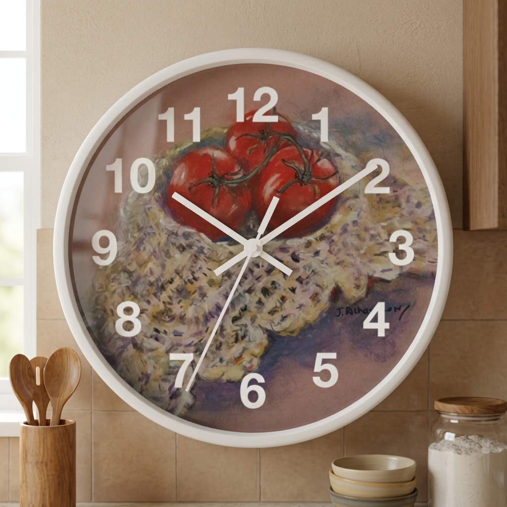 Tomato Still Life Wall Clock — Rustic Kitchen Art Clock