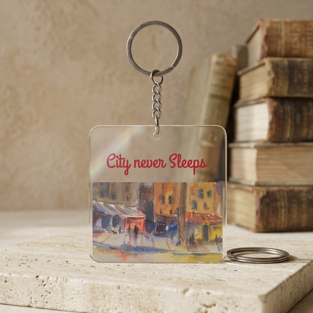 City at night, transparent keychain – night city scene Art Keyring