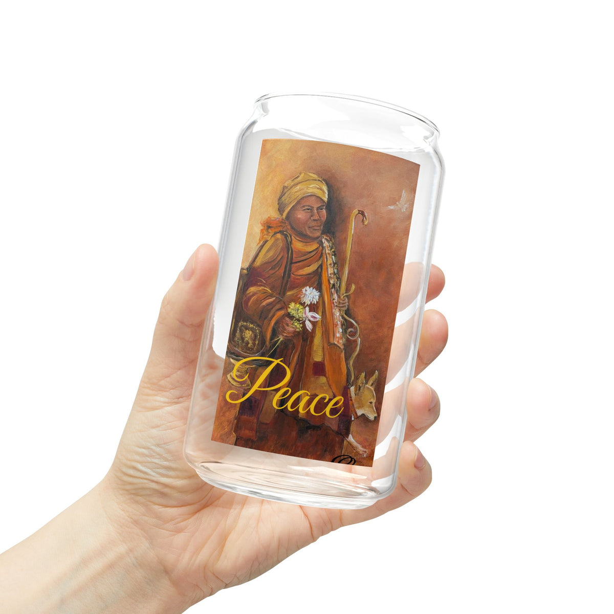Peaceful Monk Sipper Glass, 16oz Tempered Glass