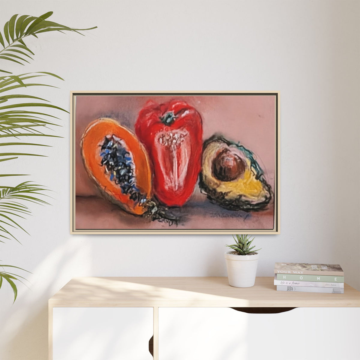 Pepper, Papaya, Avocado Still Life Matte Canvas (Framed)