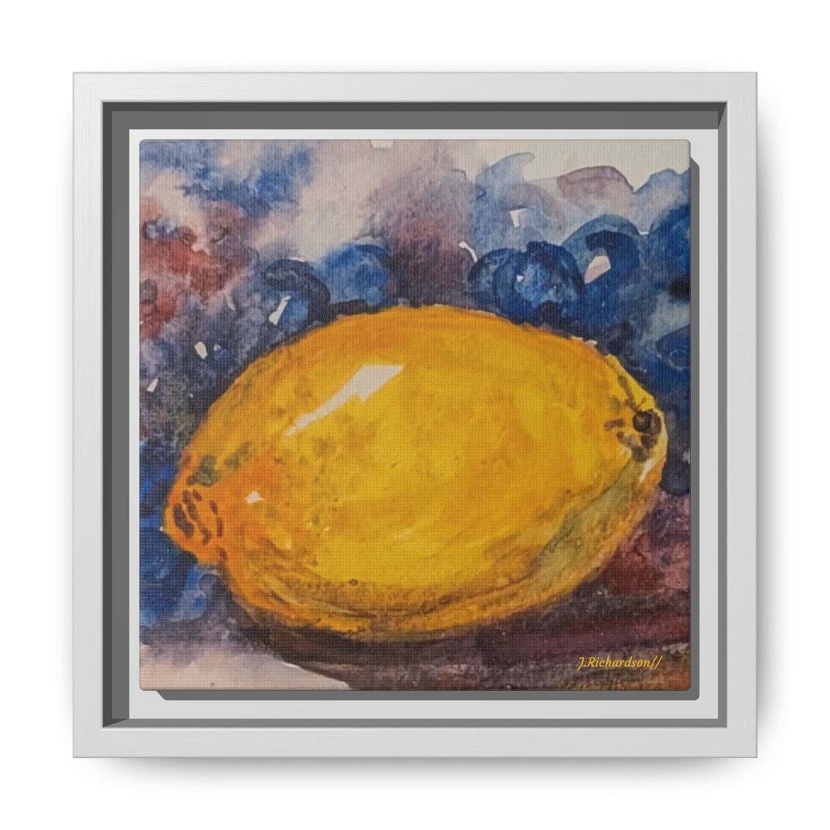 Lemon Grapes Pastel Painting Framed Matte Canvas