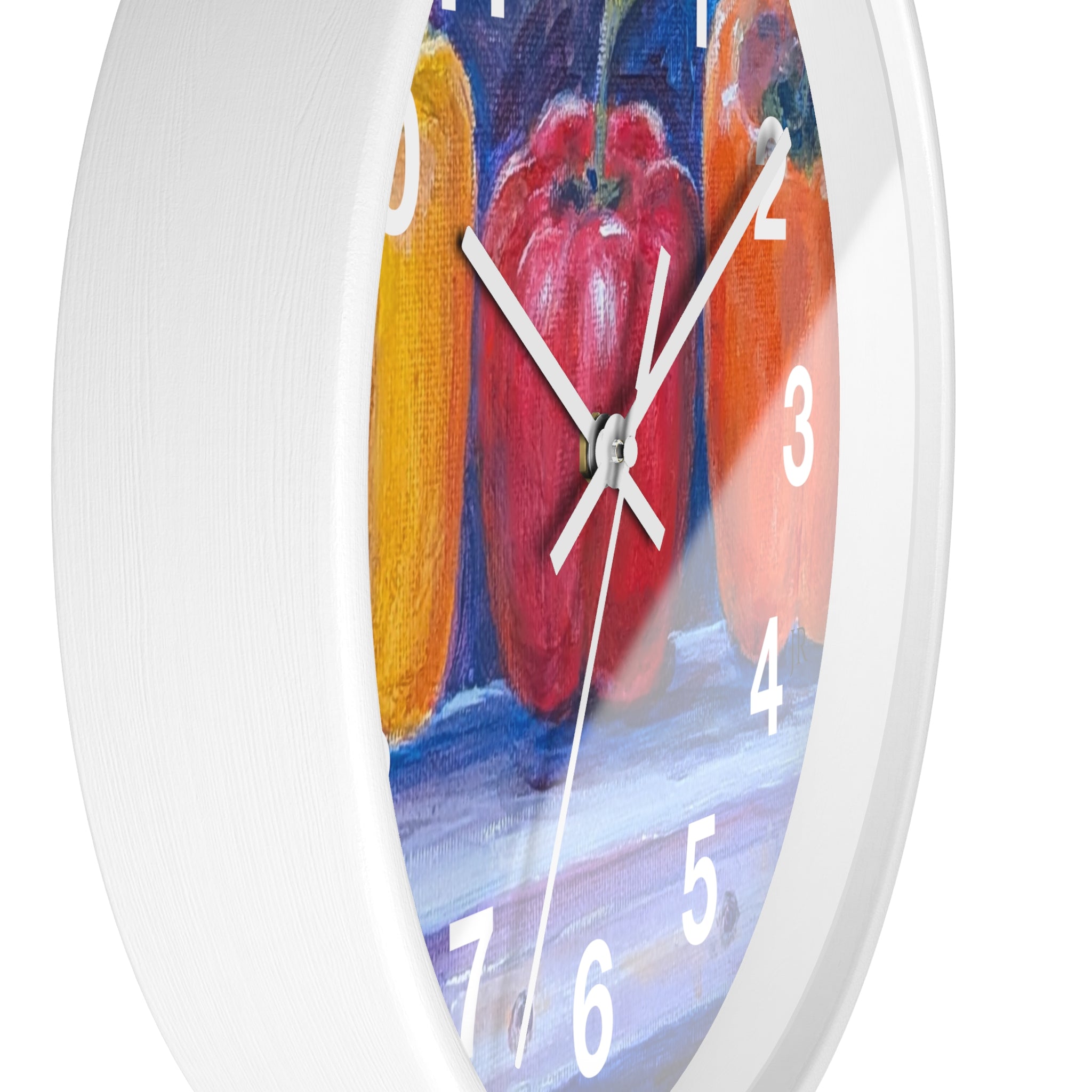Three Peppers Still Life Wall Clock — Colorful Kitchen Art Clock