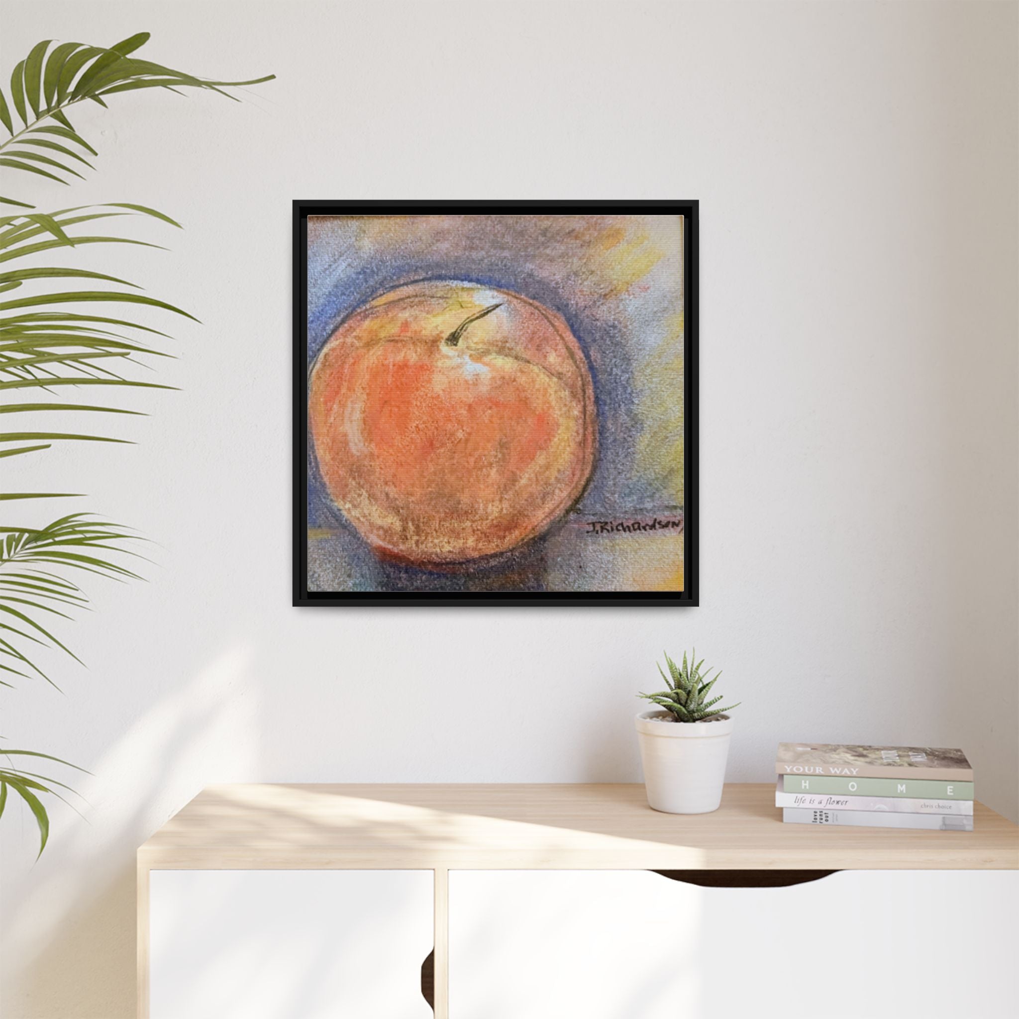 Peach Pastel Painting Framed Matte Canvas