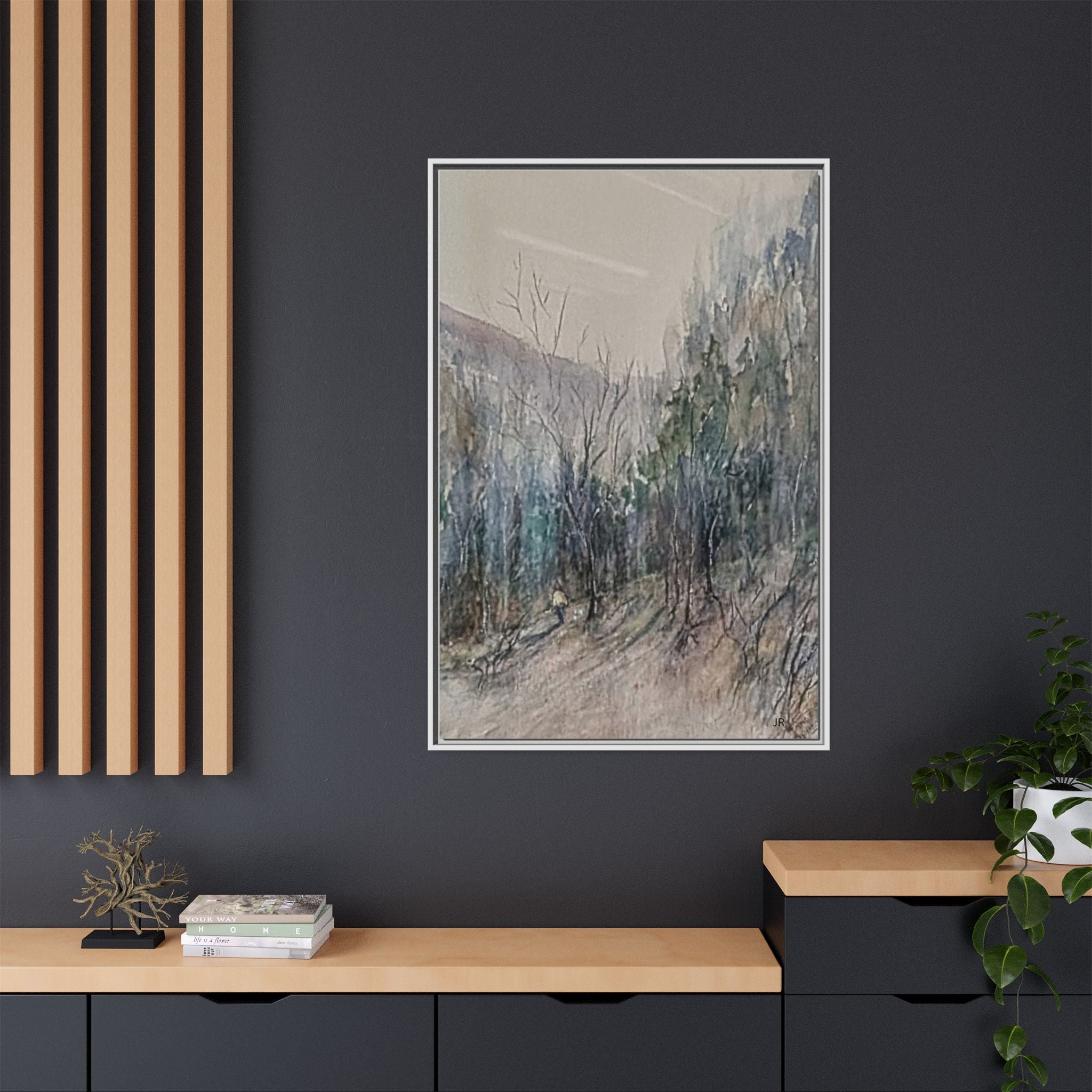 Misty Forest Landscape Matte Canvas Framed | Watercolor Mountain Scene