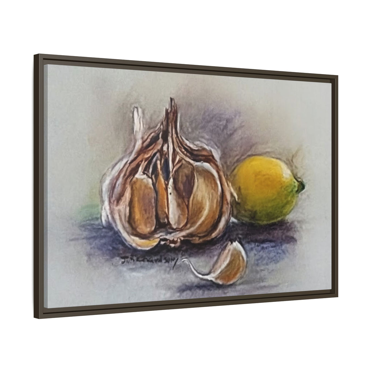 Garlic and Lemon Still Life Matte Canvas (Framed)