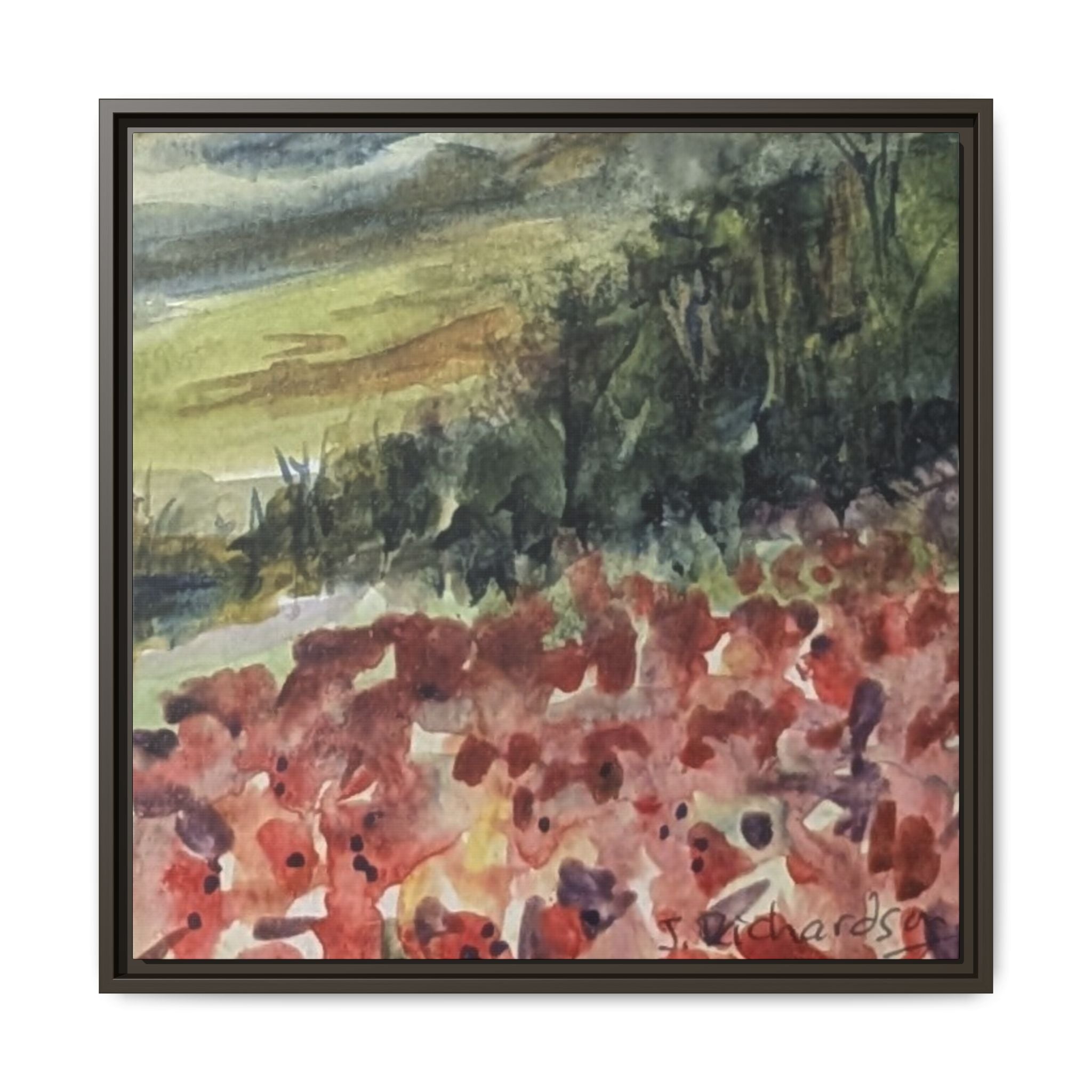 Framed Poppies landscape Matte Canvas,   Multi-color frames)
