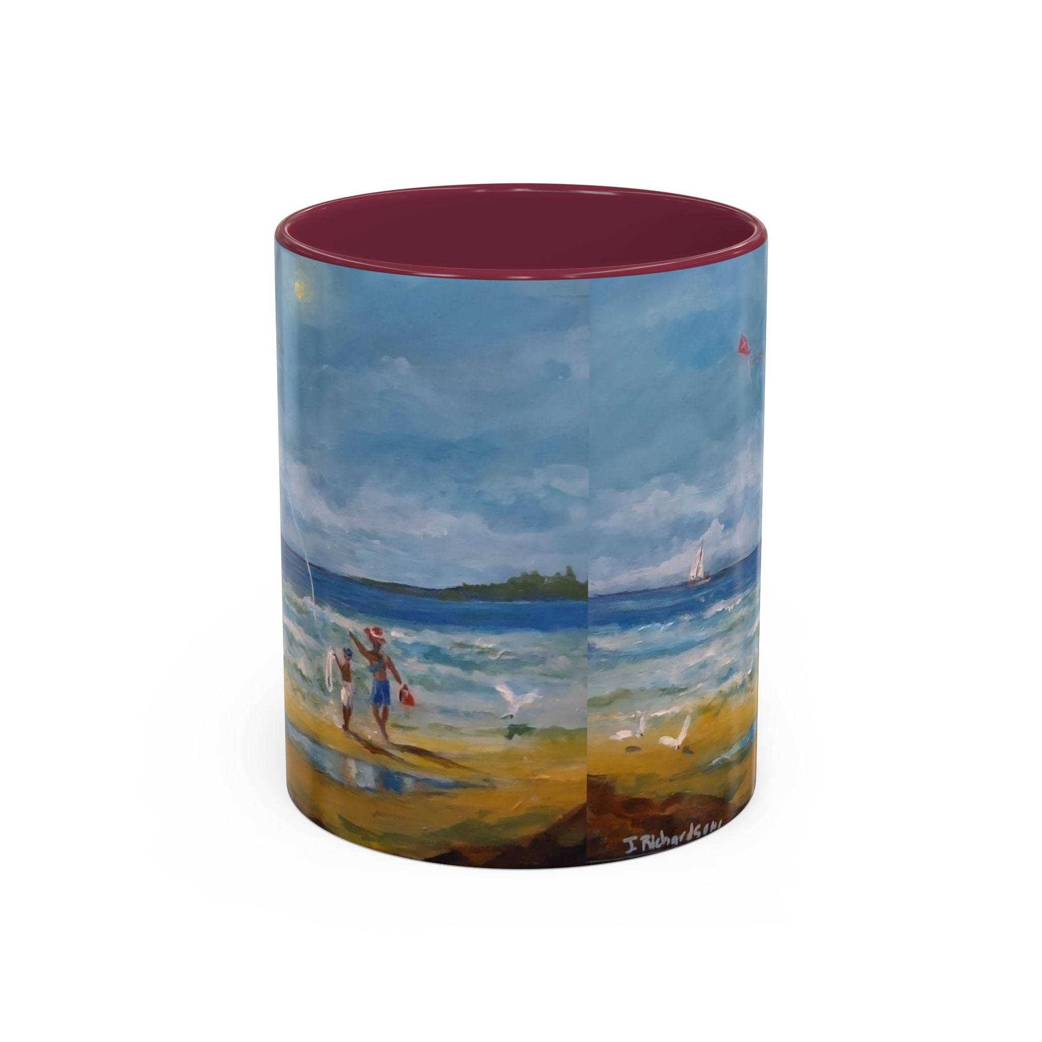 Beach & kite scene, Coffee Accent Mug - Personalize it! Colorful Ceramic Mug (11oz, 15oz)