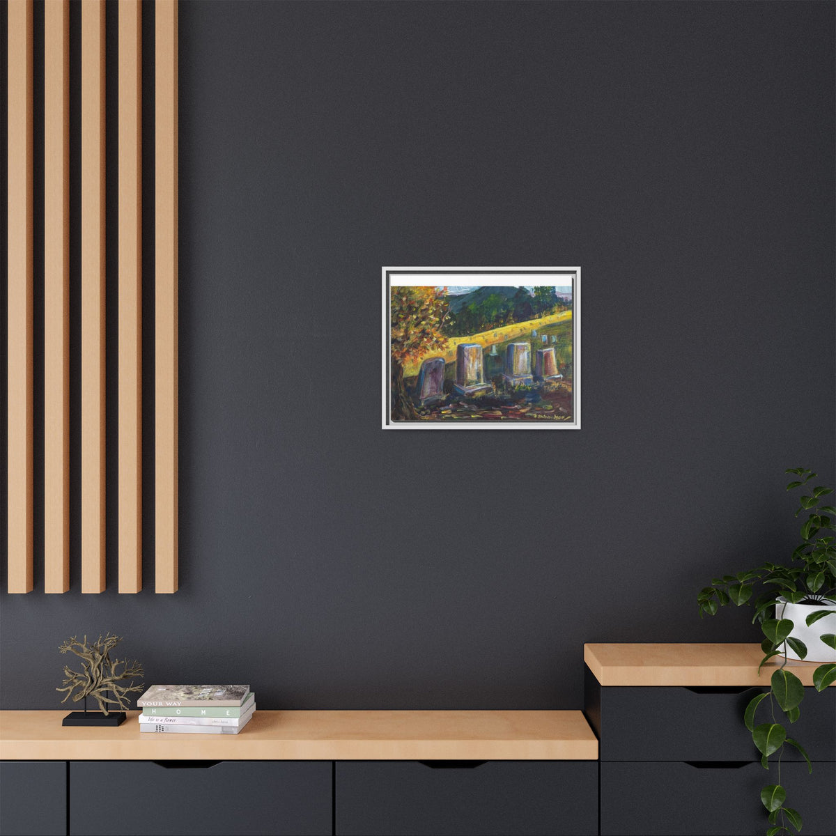 Framed Matte Canvas – Autumn Cemetery Landscape Art Print