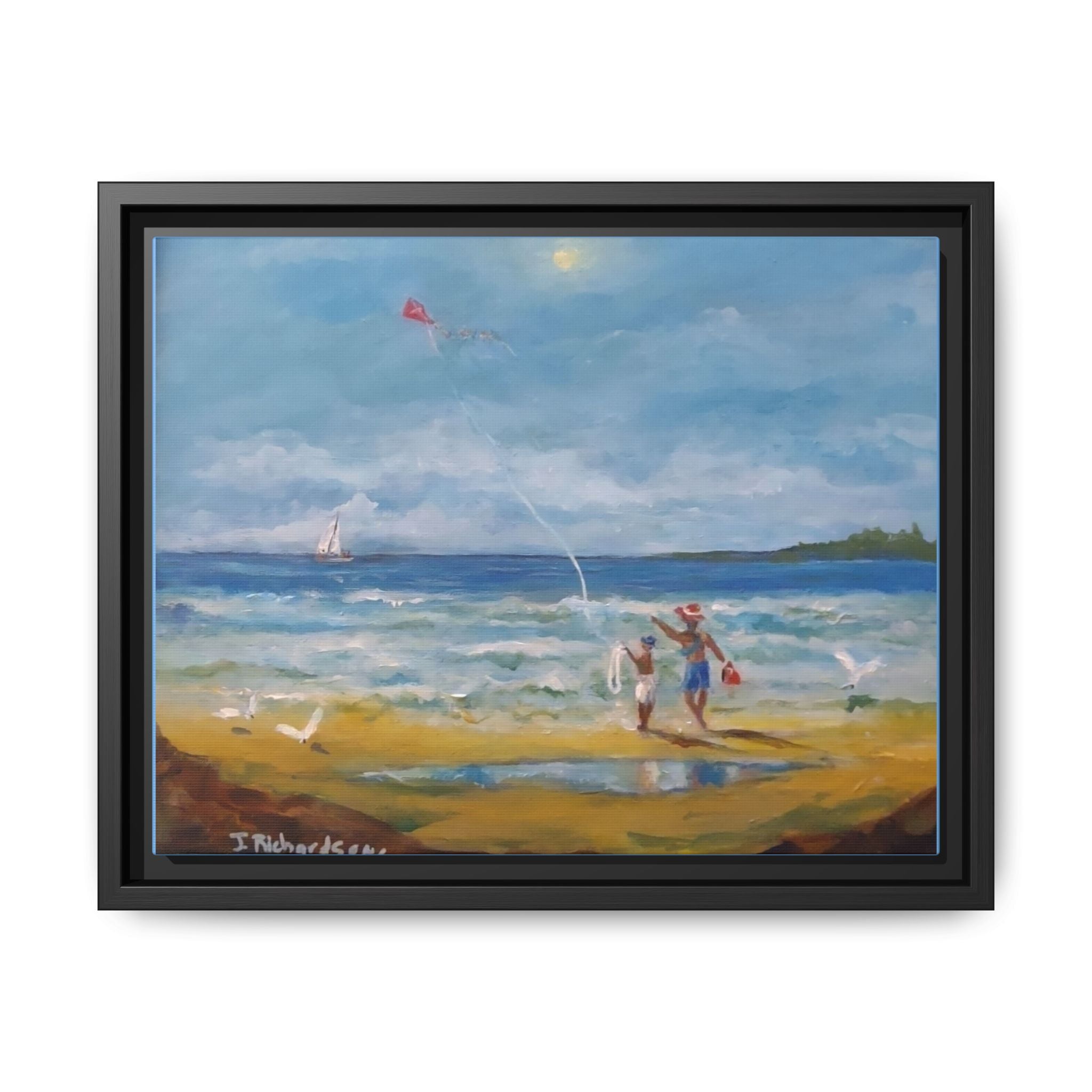 Kite on shore Framed Matte Canvas Wall Art