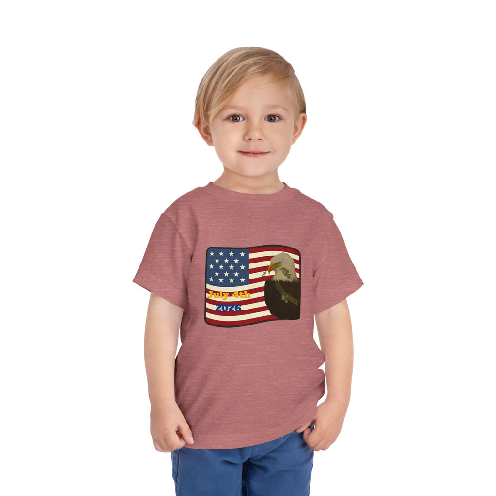 July 4th Toddler Tee —2T - 5T Patriotic Bald Eagle "USA 2026" Graphic