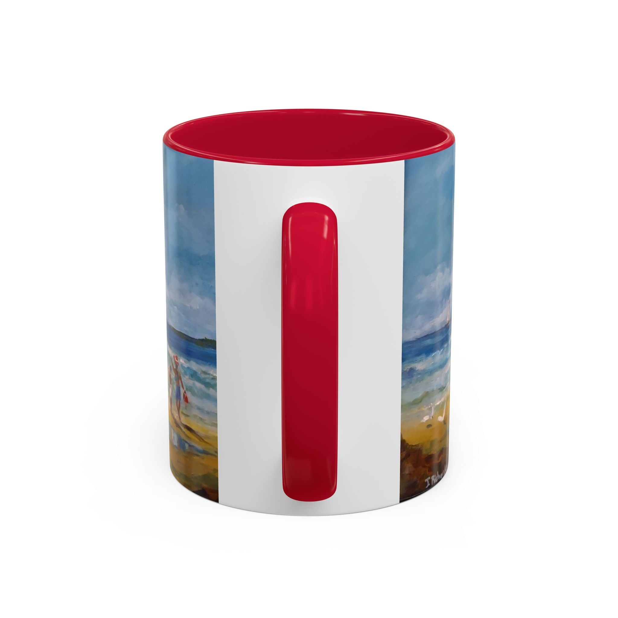 Beach & kite scene, Coffee Accent Mug - Personalize it! Colorful Ceramic Mug (11oz, 15oz)