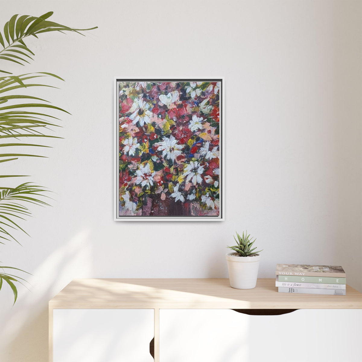 Daisies Floral Painting Matte Canvas Framed | Flower Art Wall Decor