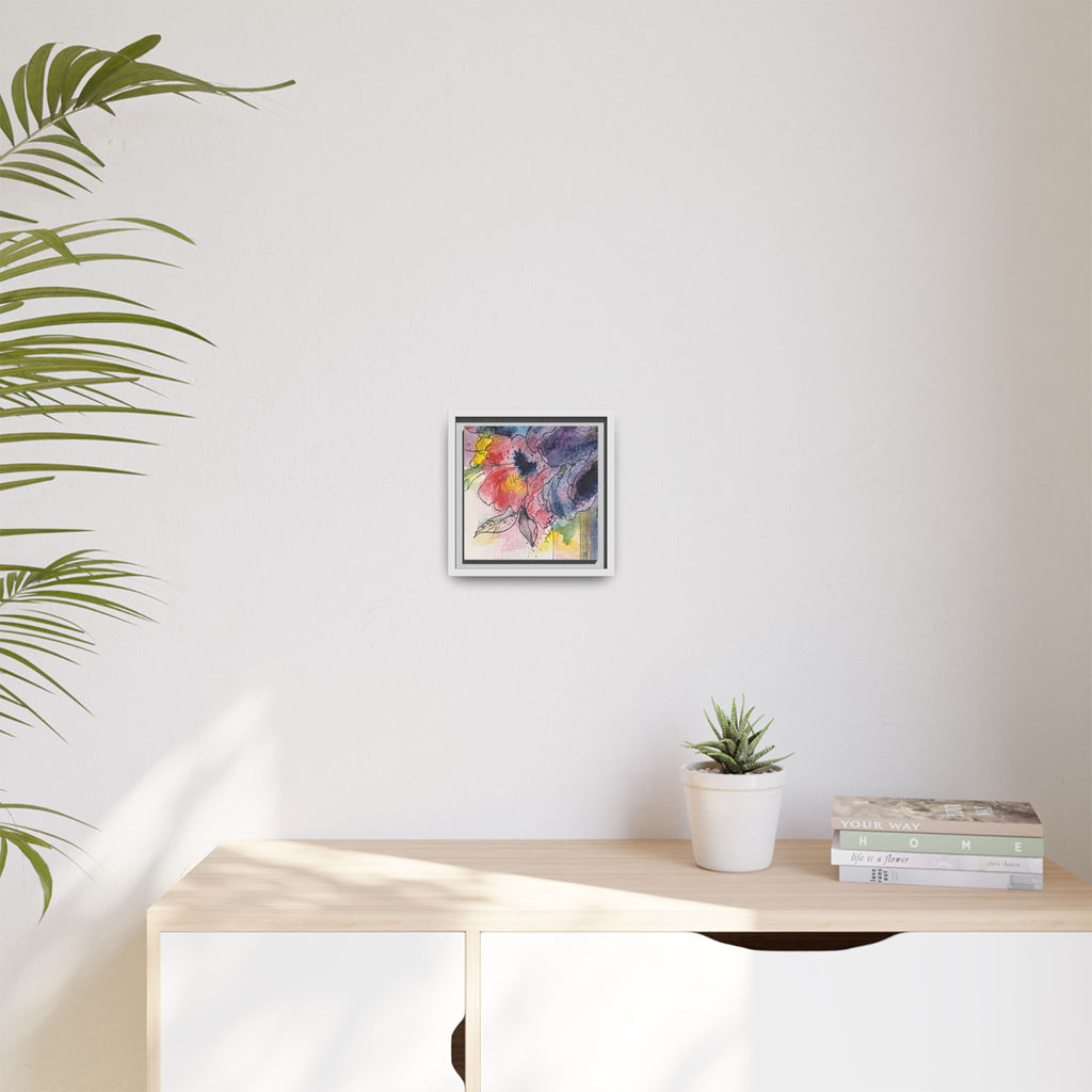 Framed Floral Watercolor Canvas Print — Colorful Abstract Poppies