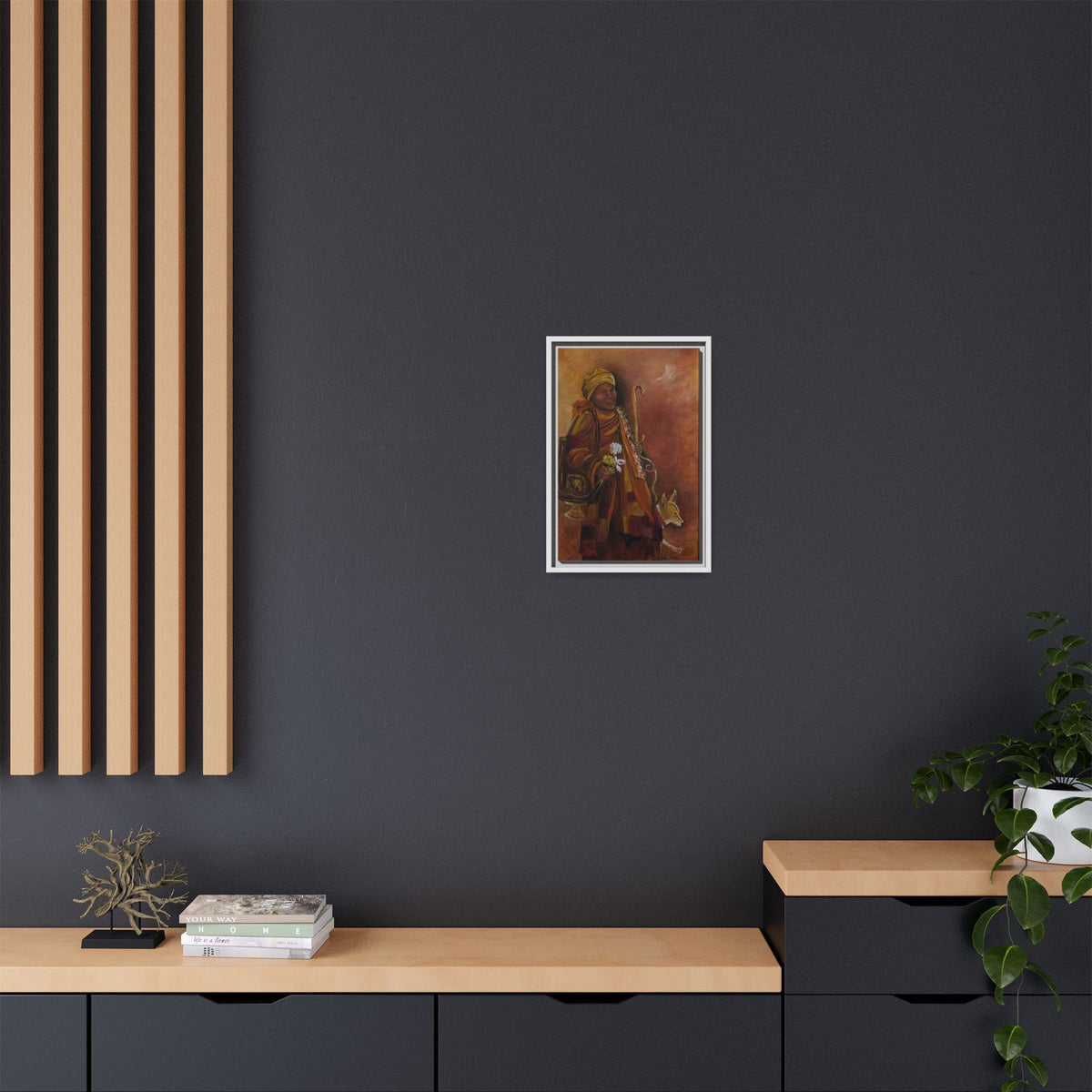 Monk & Dog & Dove Matte Canvas Framed | Earth Tone Wall Art