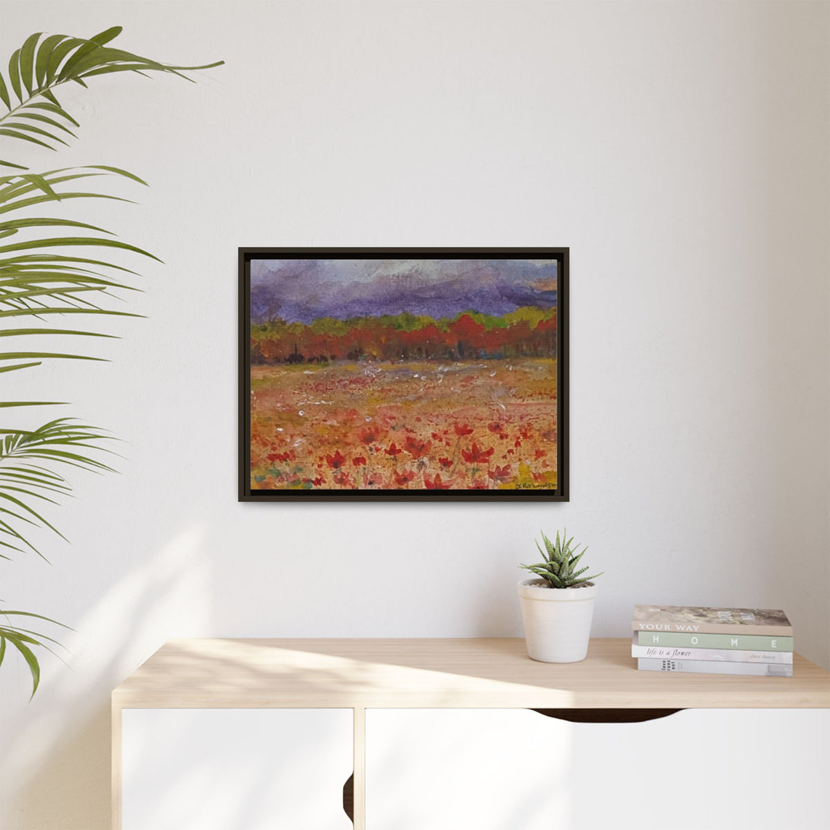 Framed Canvas Wall Art – Autumn Wildflower Meadow Landscape Painting