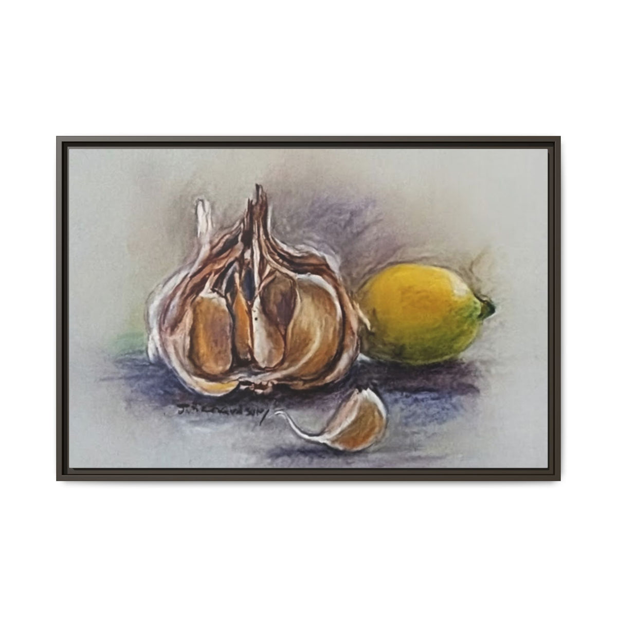Garlic and Lemon Still Life Matte Canvas (Framed)