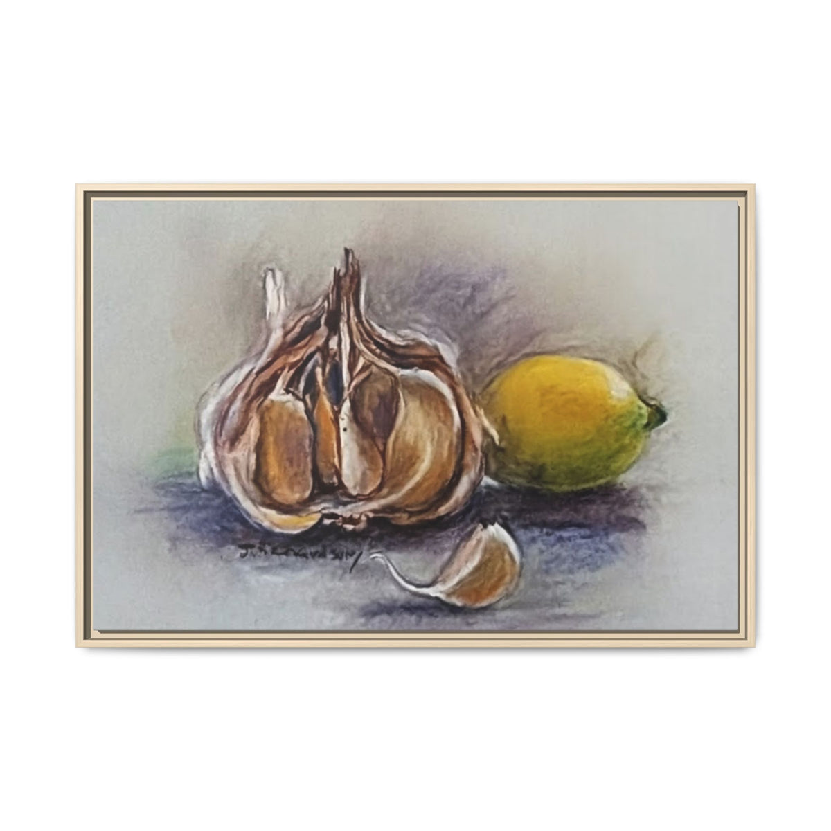 Garlic and Lemon Still Life Matte Canvas (Framed)