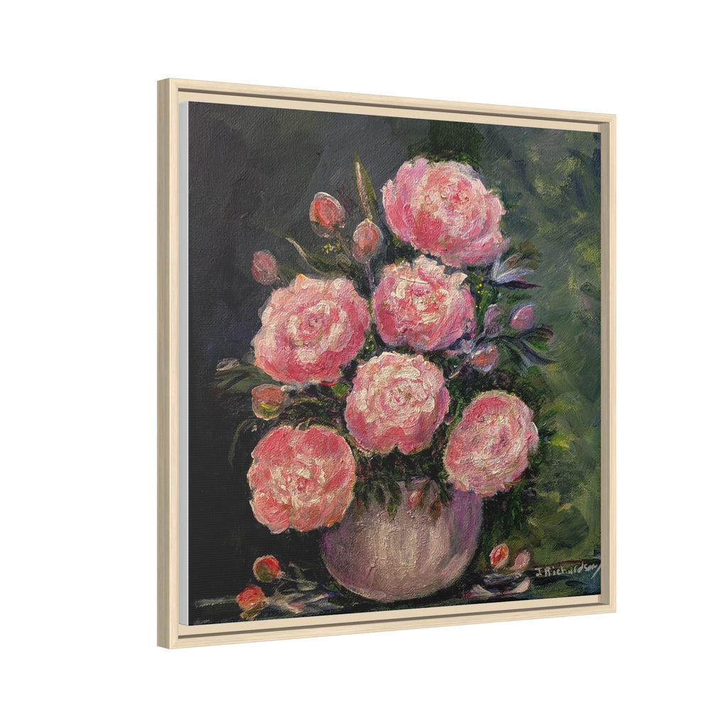 Pink Peony Bouquet Canvas Framed Wall Art | Matte Canvas, Framed