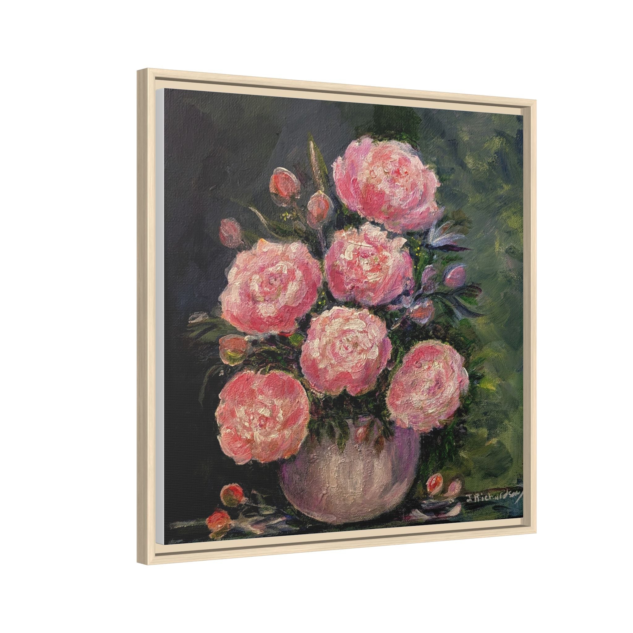 Pink Peony Bouquet Canvas Framed Wall Art | Matte Canvas, Framed