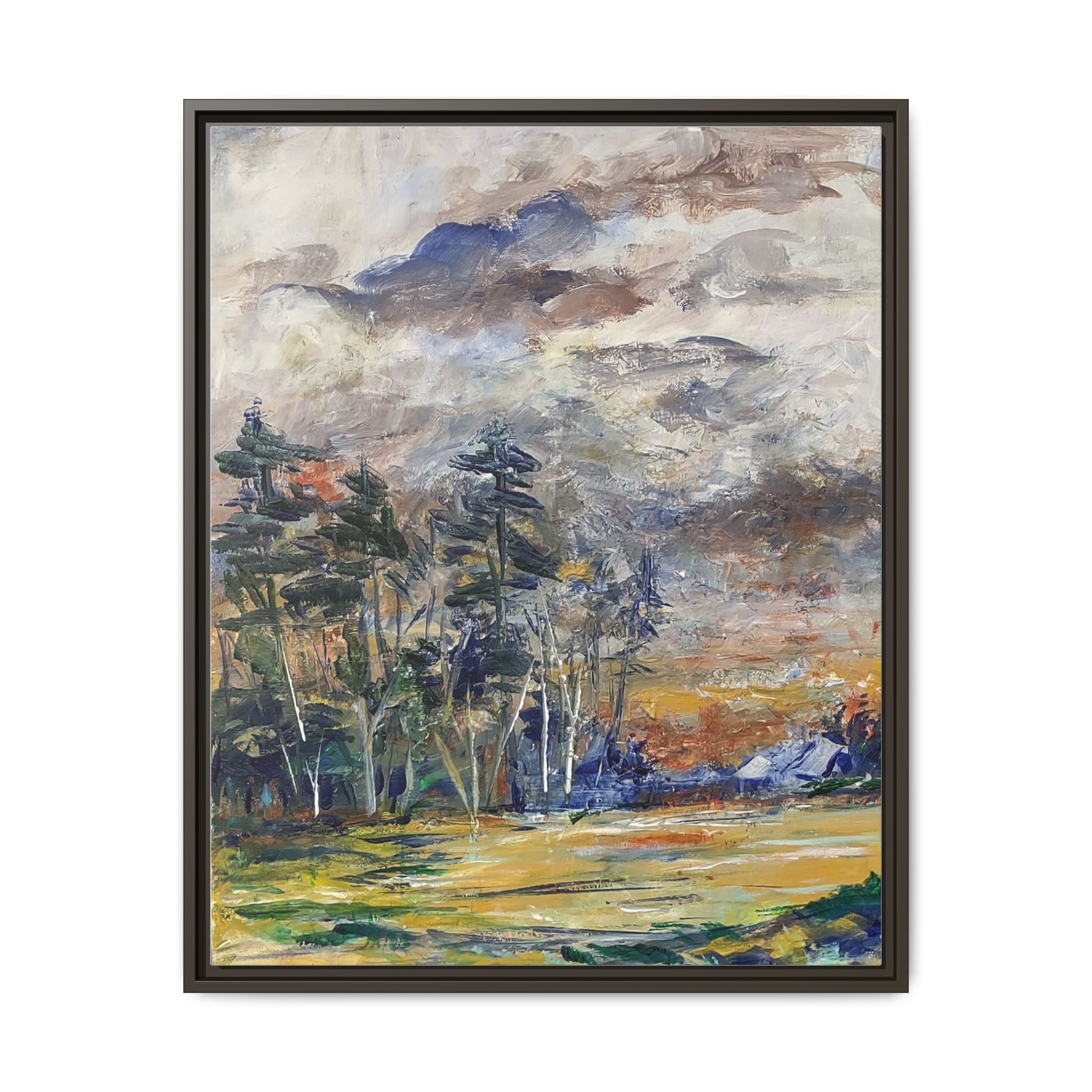 Framed Matte Canvas Landscape Print — Abstract Forest Meadow Wall Art