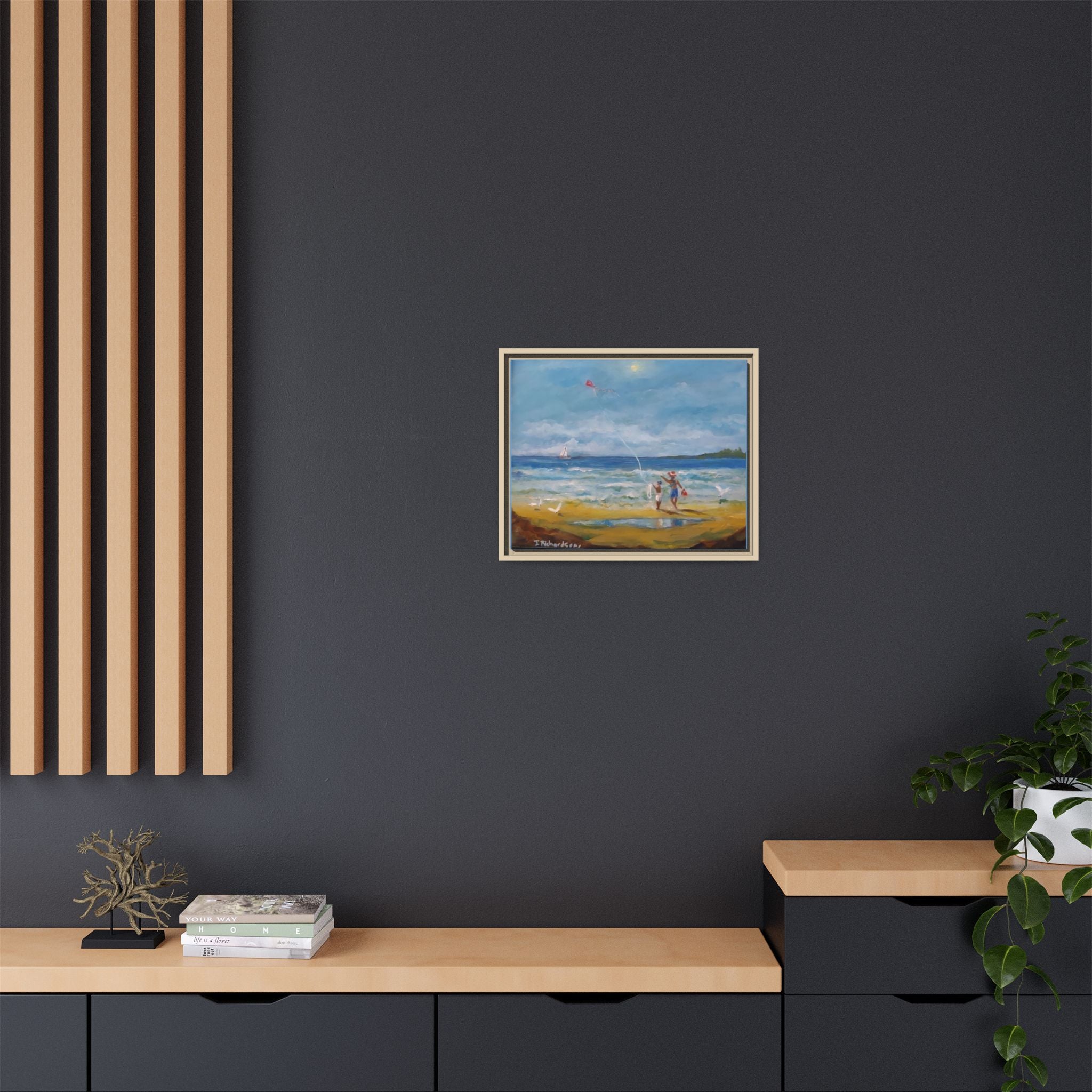 Kite on shore Framed Matte Canvas Wall Art