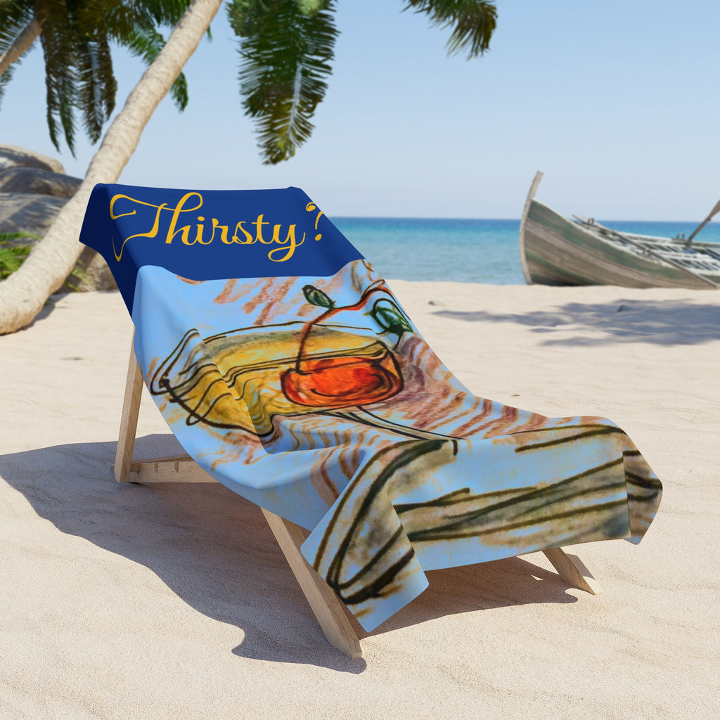 Cocktail Cherry Illustration Beach Towel | Thirsty? Script