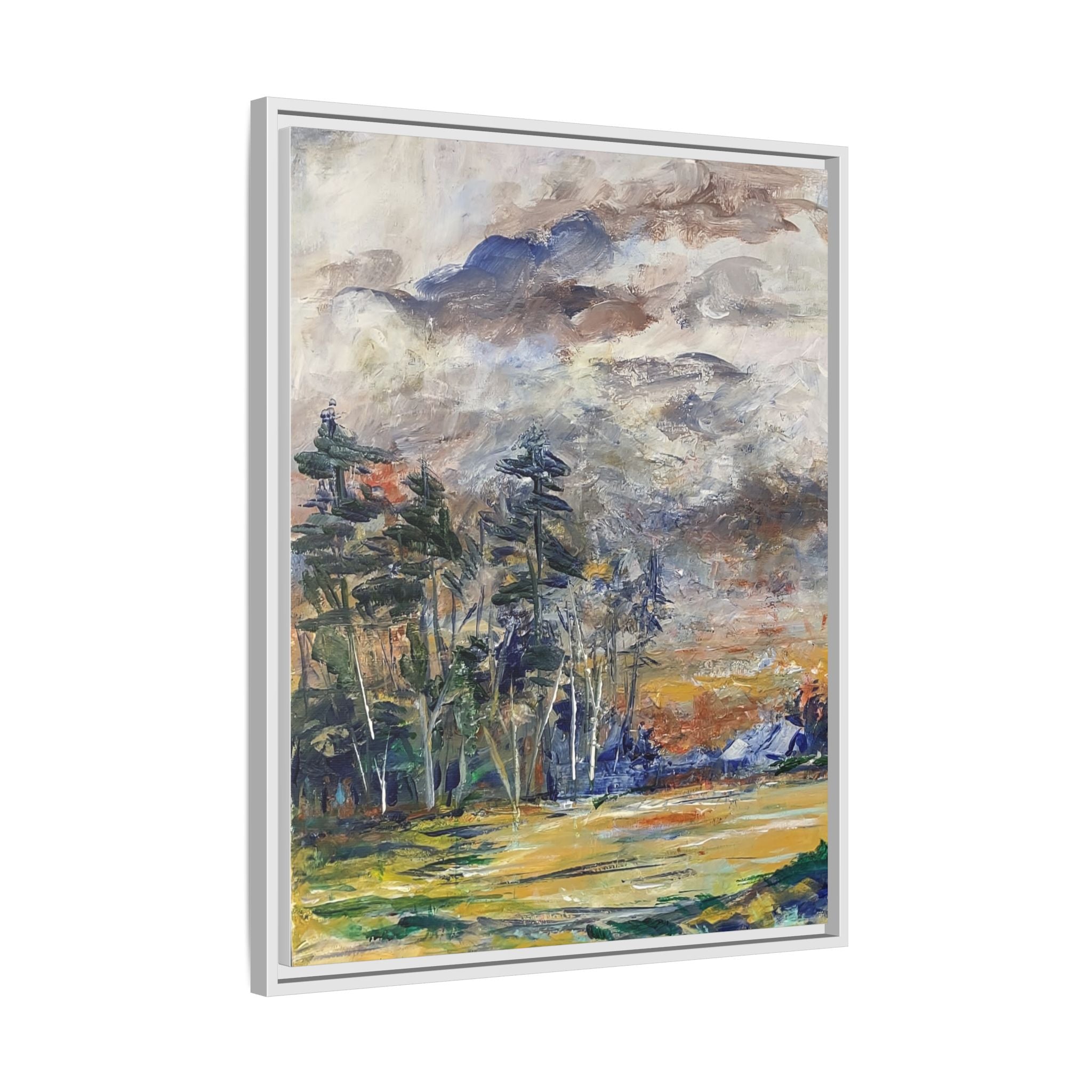 Framed Matte Canvas Landscape Print — Abstract Forest Meadow Wall Art