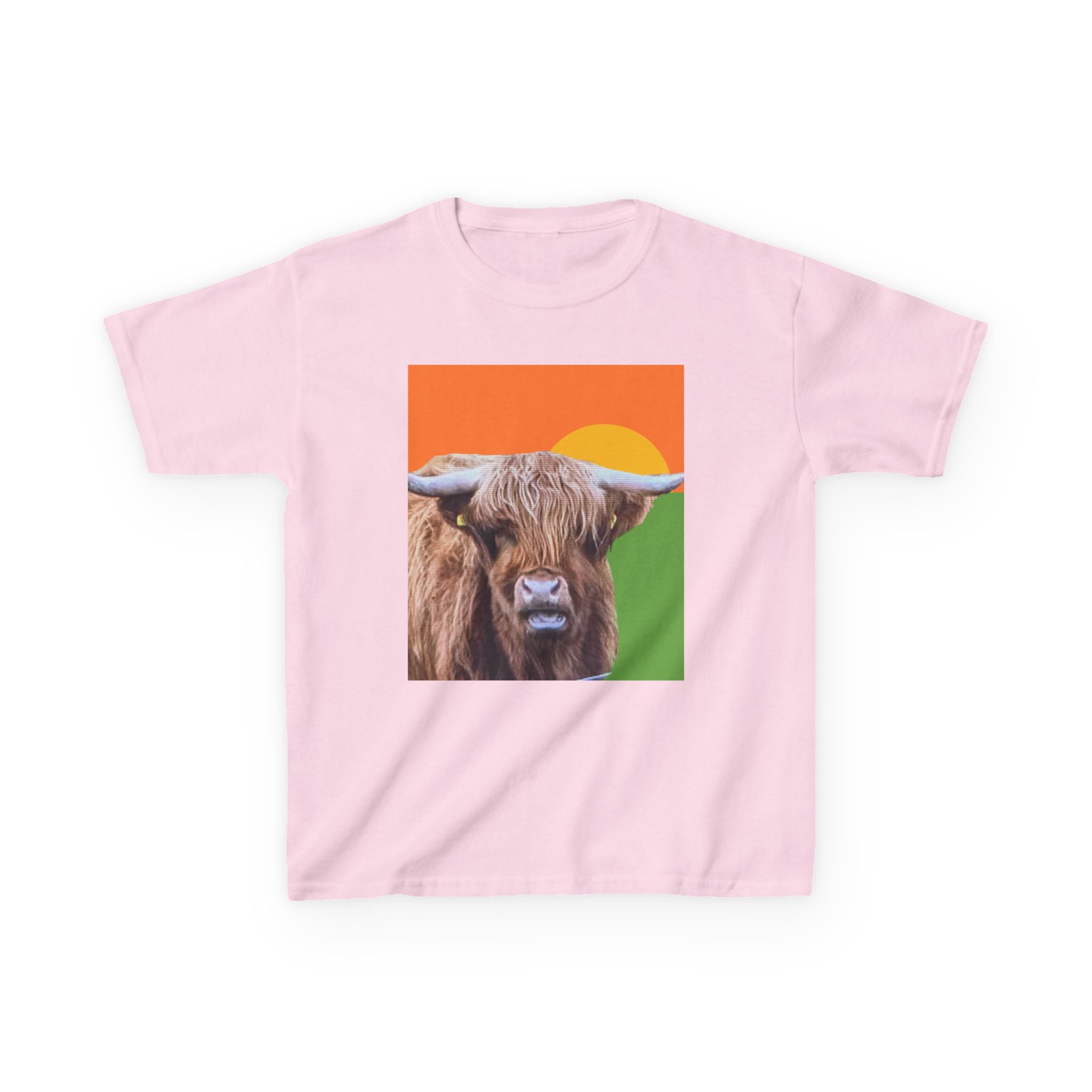 Highland Cow Sunset Kids Tee | Scottish Cattle Animal Graphic