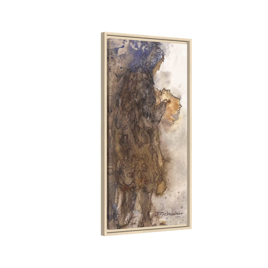 Framed Matte Canvas — "Left Behind Homeless Woman" Watercolor Abstract (Earth Tones)