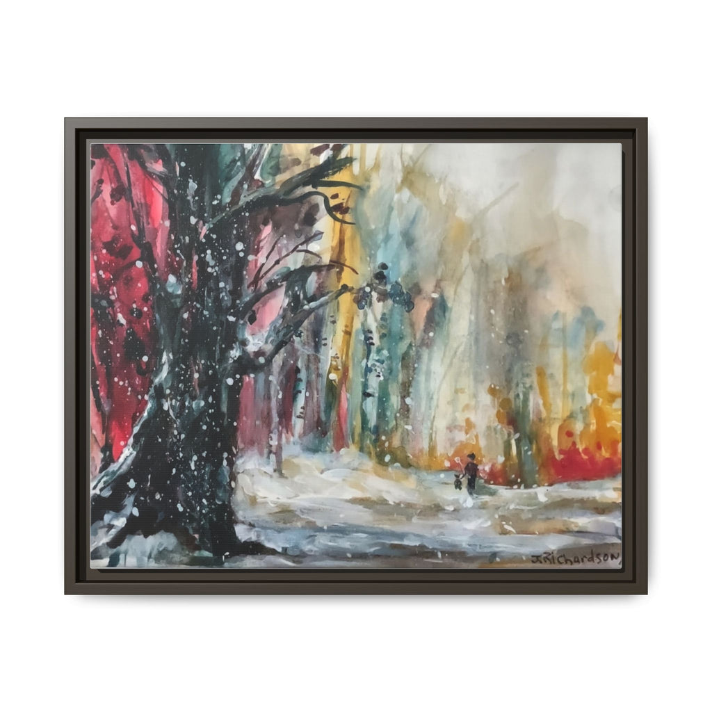 Forest Winter Walk Scene Framed Matte Canvas, | Multi-Color Wall Art