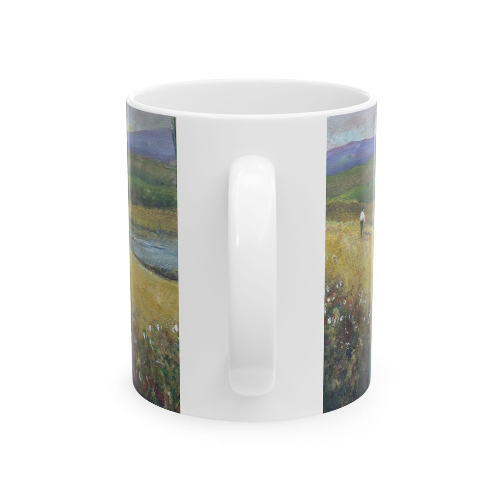 Landscape Art Ceramic Mug — Countryside Meadow Painting Coffee Cup (11oz, 15oz)