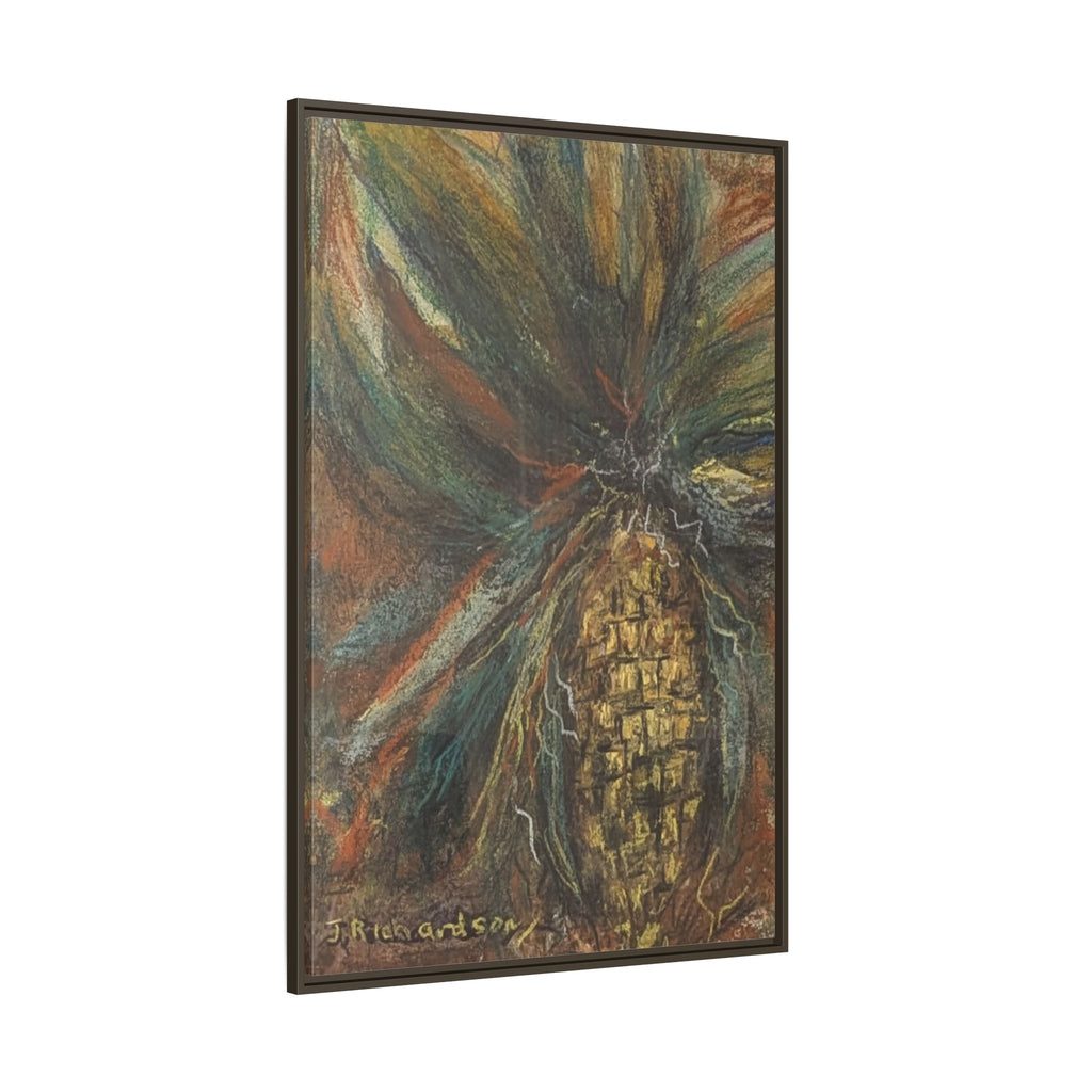 Forgotten Corn Husk Framed Canvas — Tropical Pineapple Matte Wall Art