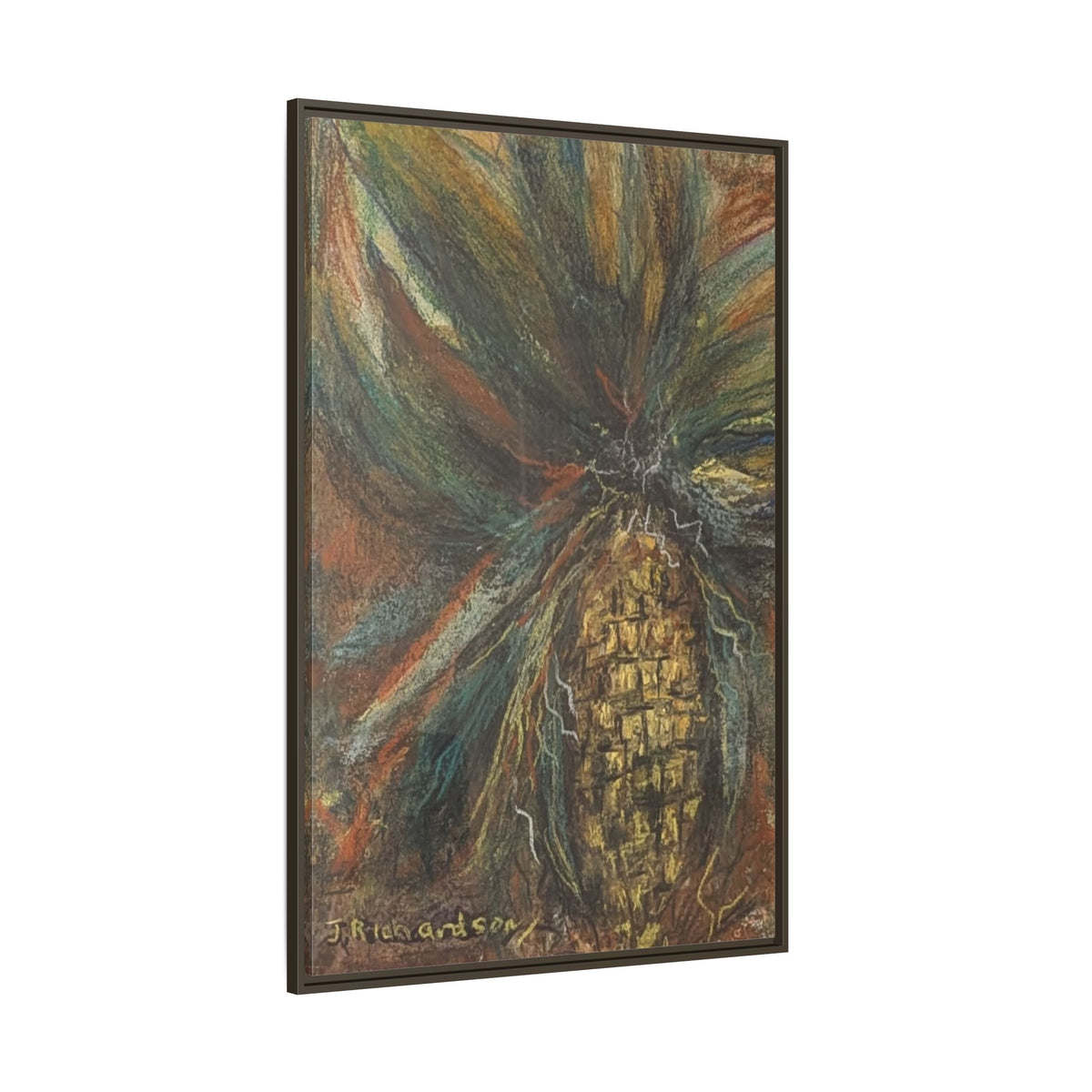 Forgotten Corn Husk Framed Canvas — Tropical Pineapple Matte Wall Art