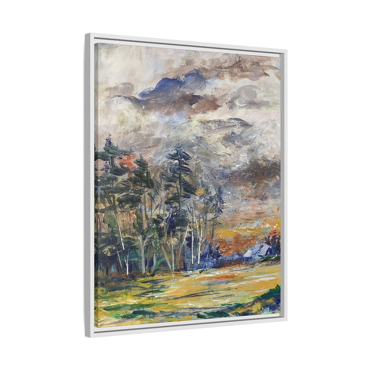 Framed Matte Canvas Landscape Print — Abstract Forest Meadow Wall Art