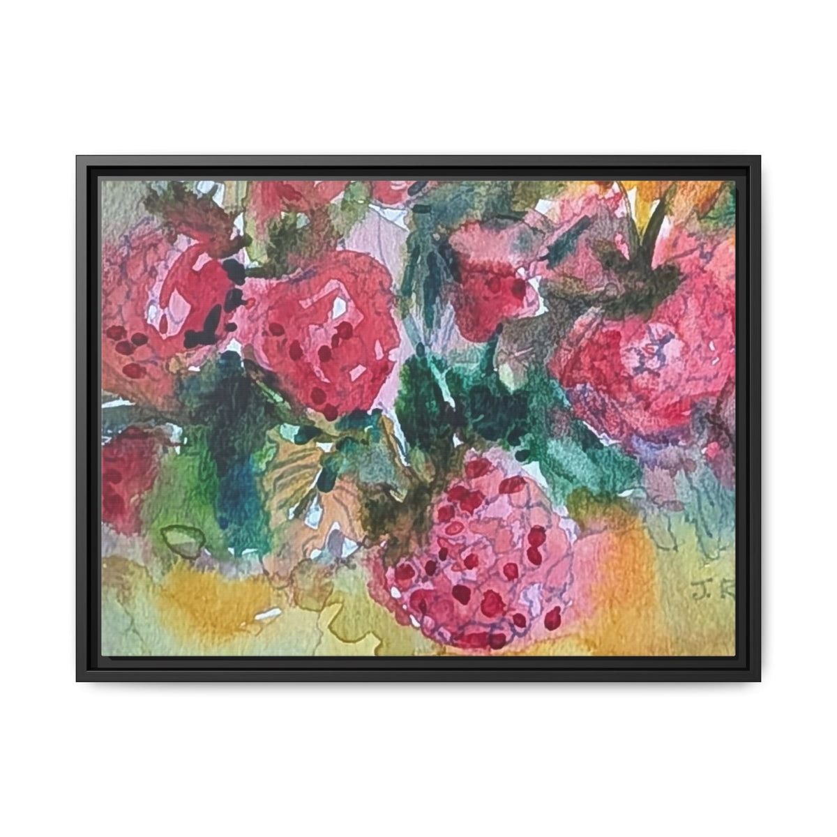 Raspberry Patch Still Life Framed Matte Canvas Print