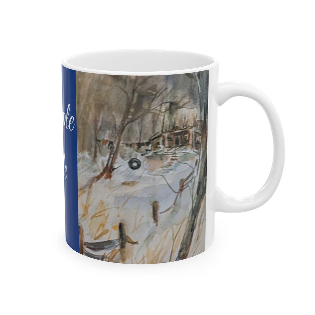 Simple Life Scenic Panels Ceramic Mug | Snow-Dusted Cabin Morning