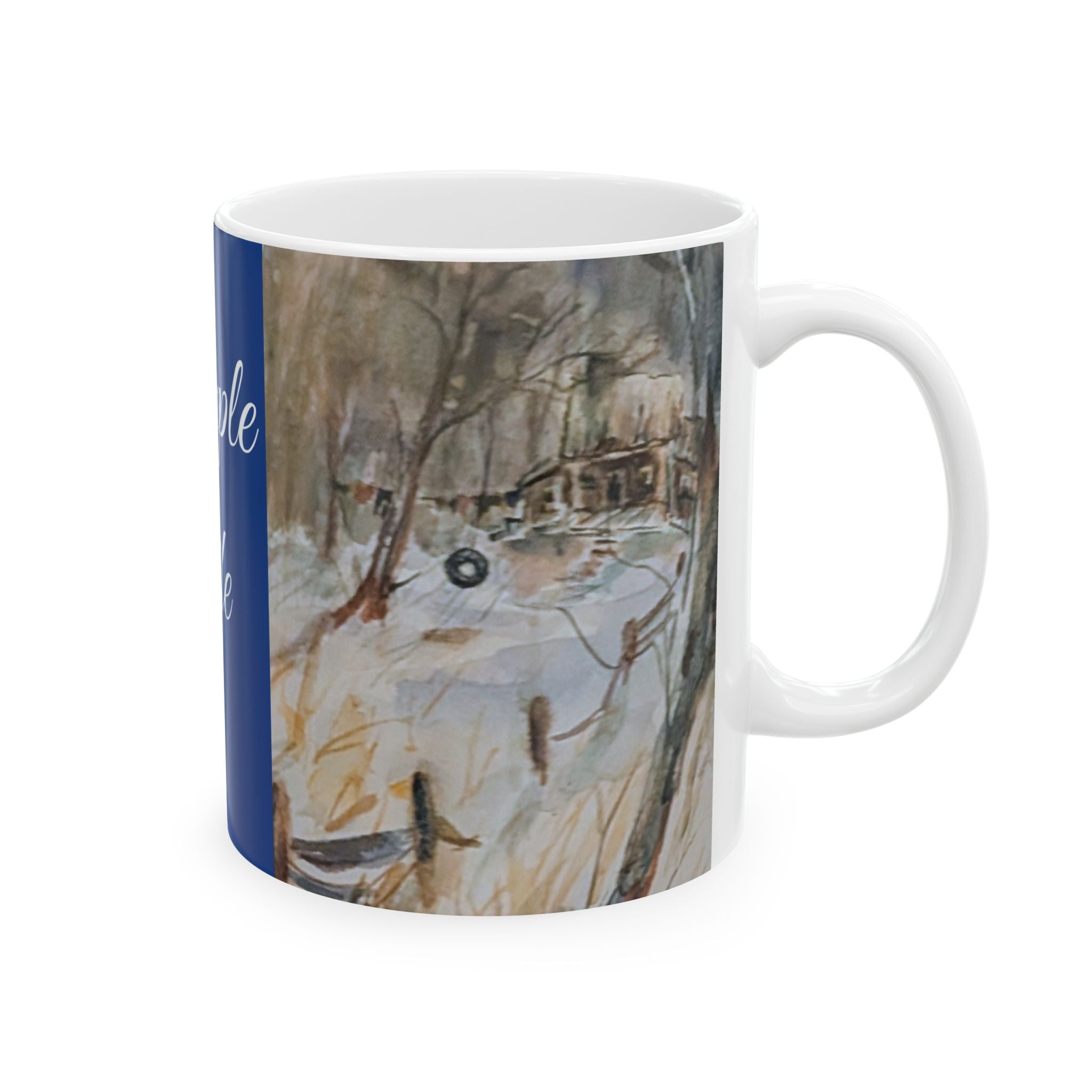 Simple Life Scenic Panels Ceramic Mug | Snow-Dusted Cabin Morning
