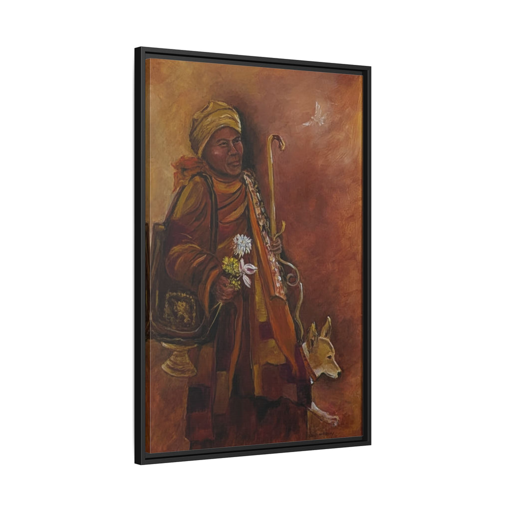Monk & Dog & Dove Matte Canvas Framed | Earth Tone Wall Art