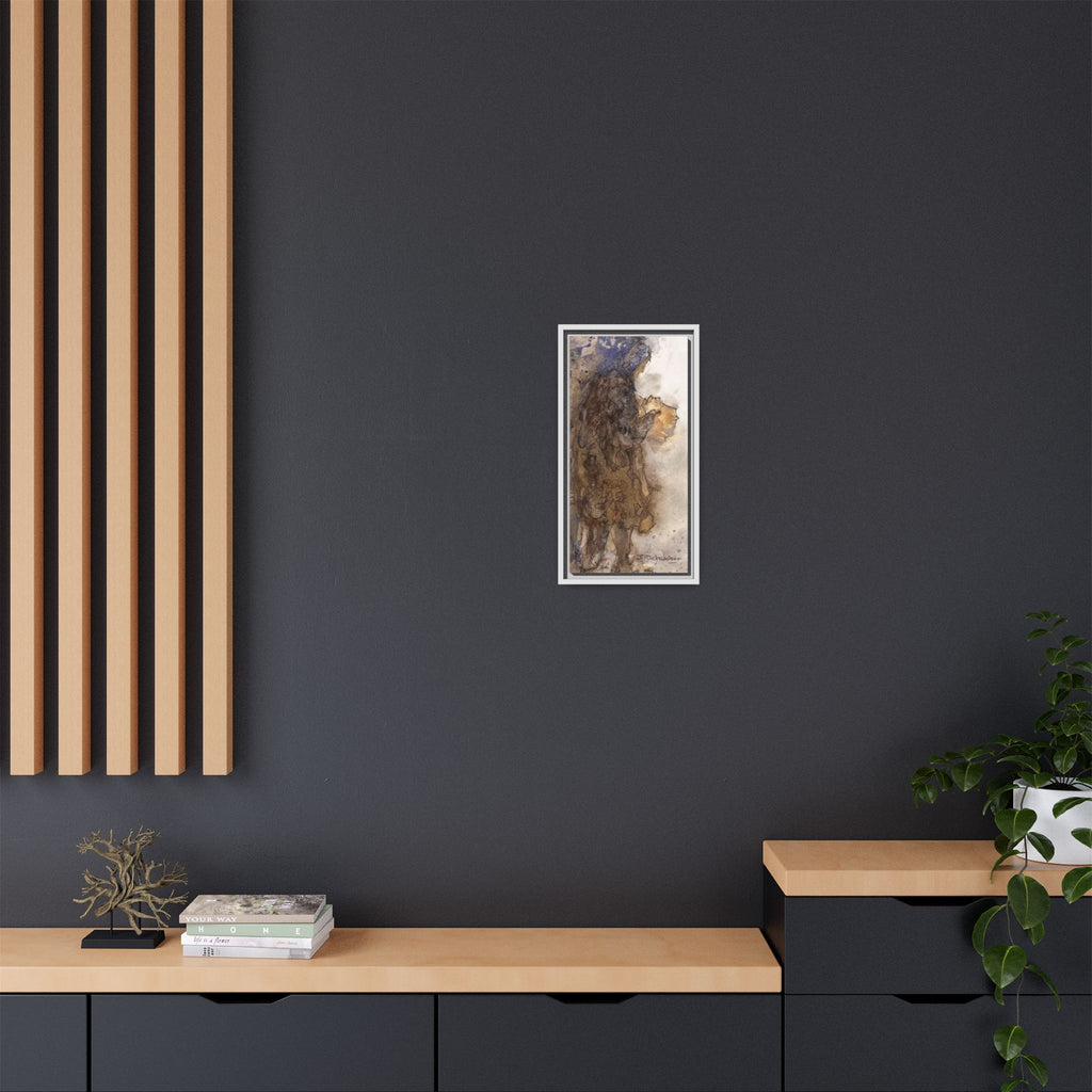 Framed Matte Canvas — "Left Behind Homeless Woman" Watercolor Abstract (Earth Tones)
