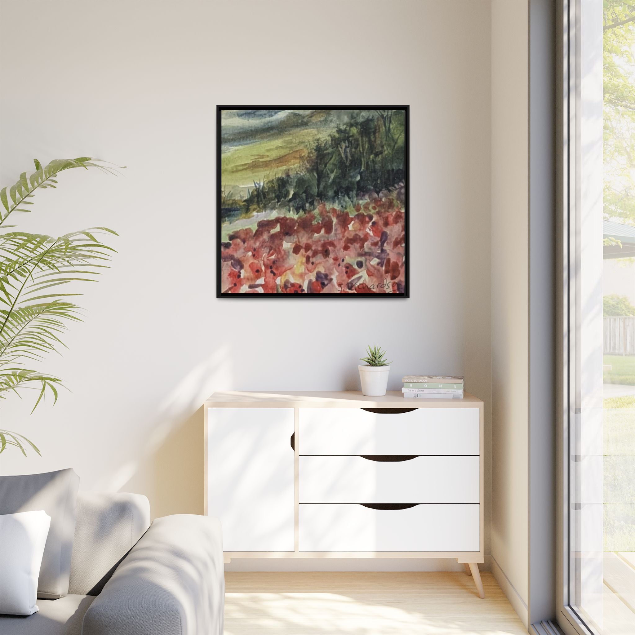 Framed Poppies landscape Matte Canvas,   Multi-color frames)