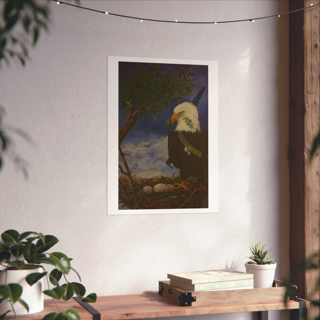 Patriotic Bald Eagle Nest Matte Poster | Vintage Wildlife Art