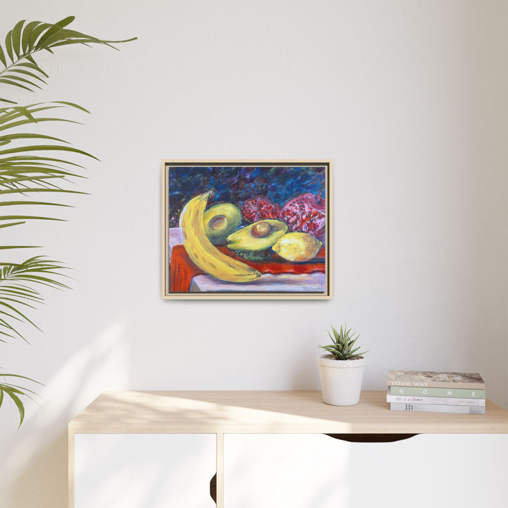 Framed Matte Canvas Still Life Print — Banana, Avocado & Lemon Artwork