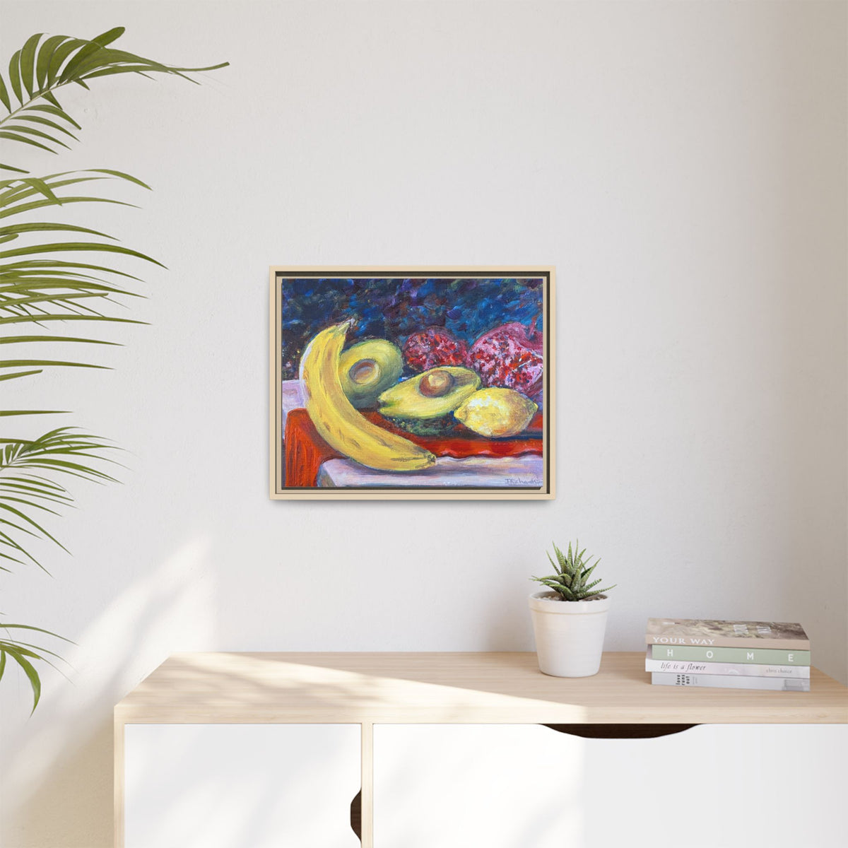 Framed Matte Canvas Still Life Print — Banana, Avocado & Lemon Artwork